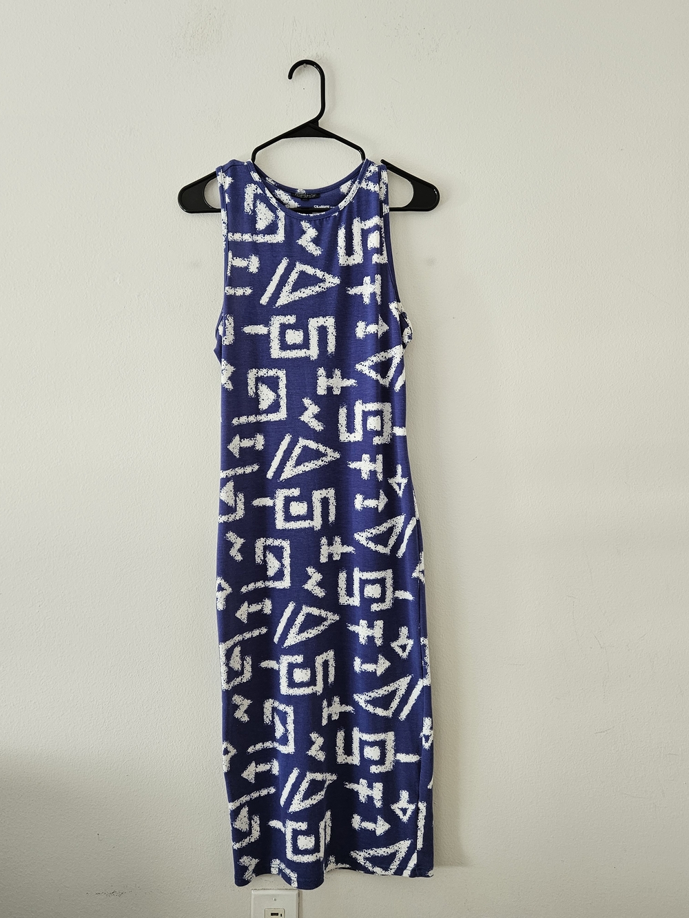 💙Topshop Blue & White Sleeveless Geometric Maxi Dress size small